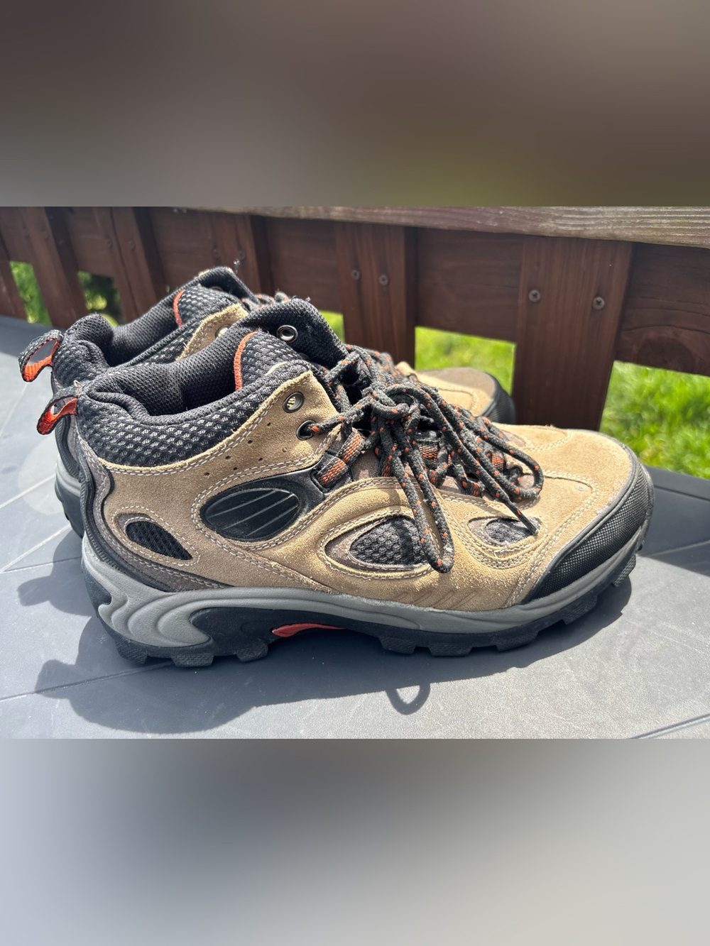 Everlast Men's Hiking Sneakers in Tan and Black with Orange Accents